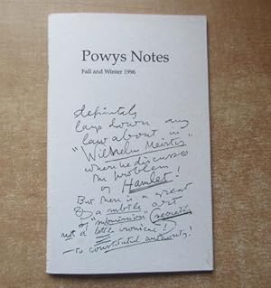 Image du vendeur pour Powys Notes. Fall and Winter 1996. The semiannual journal and newsletter of the Powys Society of North America mis en vente par BRIMSTONES