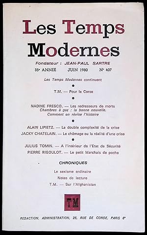 Immagine del venditore per Les Temps modernes 35e anne, juin 1980 n407 venduto da LibrairieLaLettre2