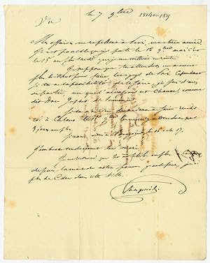 Image du vendeur pour Autograph letter signed ("Chapuis"). mis en vente par Antiquariat INLIBRIS Gilhofer Nfg. GmbH