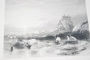 Seller image for CASTLE HOLY ISLAND ABBEY LINDISFARN GRAVURE PRINT 1842 BALMER PORT HARBOUR R2053 for sale by Librairie RAIMOND