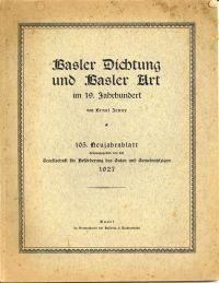 Bild des Verkufers fr Basler Dichtung und Basler Art im 19. Jahrhundert. zum Verkauf von Bcher Eule