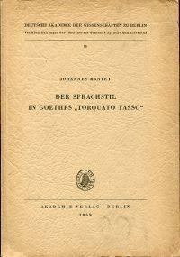 Image du vendeur pour Der Sprachstil in Goethes "Torquato Tasso". mis en vente par Bcher Eule