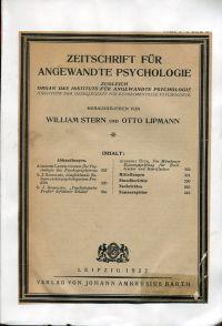 Bild des Verkufers fr Zeitschrift fr angewandte Psychologie; zugleich Organ des Instituts fr angewandte Psychologie (Instituts der Gesellschaft fr Experimentelle Psychologie). zum Verkauf von Bcher Eule