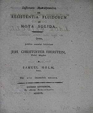 Dissertatio Hydrodynamica de Resistentia Fluidorum in Mota Solida.