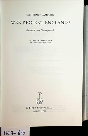 Wer regiert England? : Anatomie einer Führungsschicht Mit einem Vorw. von Theodor Eschenburg