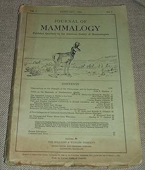 Immagine del venditore per Journal of Mammalogy for February 1926 venduto da biblioboy