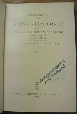 Immagine del venditore per Zeitschrift fr Assyriologie und vorderasiatische Archologie. Bd. 69. venduto da Antiquariat Bookfarm