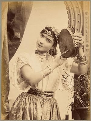Algeria Nice girl in traditional costume with tambourine Large photo 1880c XL330
