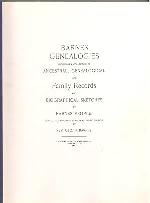 Seller image for BARNES GENEALOGIES including a Collection of Ancestral, Genealogical and Family Records and Biographical Sketches for sale by PERIPLUS LINE LLC
