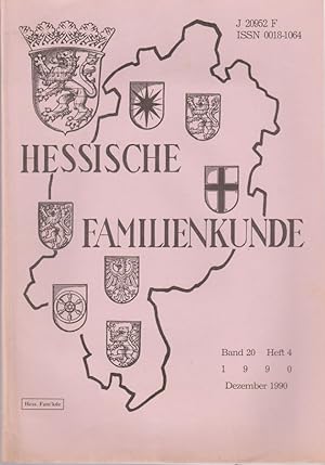 Imagen del vendedor de Hessische Familienkunde; Dez. 1990, Band 20/ Heft 4. Beilage: "Familienkundliche Nachrichten" Bd. 8, Sept. - Okt. 1990. u. Bd.8 Jul. - Aug. 1990. a la venta por Schrmann und Kiewning GbR