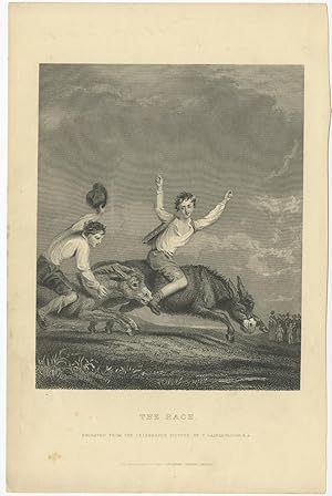 Antique Print of a Donkey Race (c.1870)