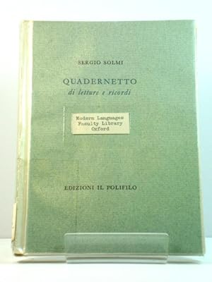 Bild des Verkufers fr Quadernetto: Di Letture e Ricordi zum Verkauf von PsychoBabel & Skoob Books