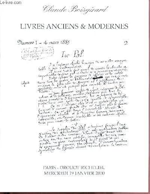 Bild des Verkufers fr CATALOGUE DE VENTES AUX ENCHERES - 19 JANVIER 2000 - DROUOT RICHELIEU - PARIS : Livres anciens & modernes zum Verkauf von Le-Livre