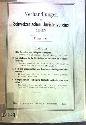 Seller image for Verhandlungen des Schweizerischen Juristenvereins 1935; Erstes Heft; for sale by books4less (Versandantiquariat Petra Gros GmbH & Co. KG)