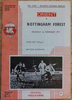 Orient FC versus Nottingham Forest Official Programme Monday 1st February 1971