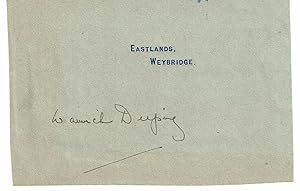 Bild des Verkufers fr A PARTIAL SHEET OF HIS LETTERHEAD SIGNED BY ENGLISH NOVELIST AND SHORT-STORY WRITER WARWICK DEEPING. zum Verkauf von Blue Mountain Books & Manuscripts, Ltd.