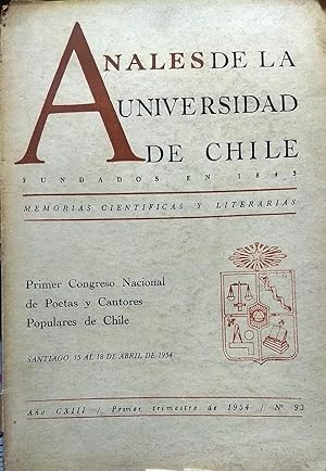 Anales de la Universidad de Chile. Año CXIII.- N°93.- Primer trimestre de 1954. Primer Congreso N...
