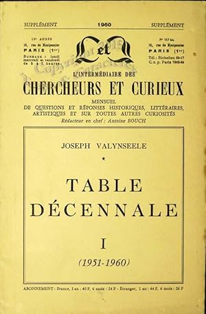 L'intermédiaire des chercheurs et curieux - supplément: table décennale 1 (1951-1960)