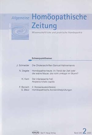 Seller image for Band 245. Nr. 2 / 2000. AHZ. Allgemeine Homopathische Zeitung. for sale by Fundus-Online GbR Borkert Schwarz Zerfa