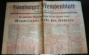 Hamburger Fremdenblatt. Sonderdruck vom 31. Januar 1934. Die historische Reichstagssitzung am 30....