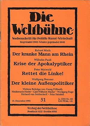 Bild des Verkufers fr Die Weltbhne. Wochenschrift fr Politik / Kunst / Wirtschaft. Heft 51, 1992 zum Verkauf von Schrmann und Kiewning GbR