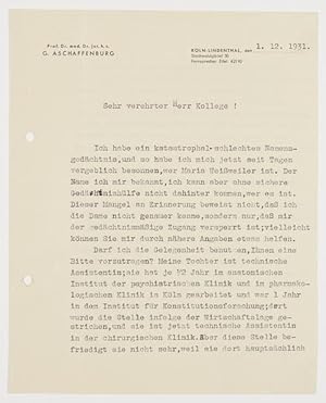 Bild des Verkufers fr LS - Maschinenschriftlicher Brief mit eigenhndiger Unterschrift. zum Verkauf von Antiq. F.-D. Shn - Medicusbooks.Com