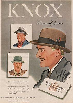 ORIG VINTAGE MAGAZINE AD /1947 KNOX HAT AD