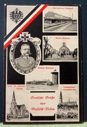 Ansichtskarte AK Grüsse aus Russisch-Polen (Alexandrowo Bahnhof; Konin Rathaus; Lodz St. Matthäus...