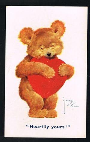 Heartily Yours - Teddy Bear & Love Heart Postcard