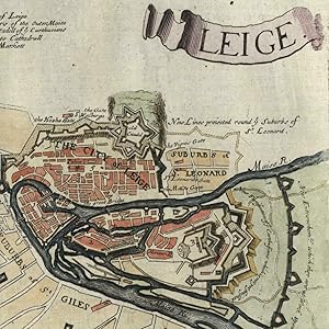 Leige Liege Belgium Meuse River Wallonia c.1720 small detailed city plan color