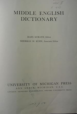 Bild des Verkufers fr Middle English Dictionary. Vol. E -F [fyyn]. zum Verkauf von Antiquariat Bookfarm