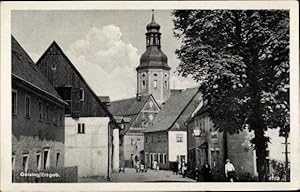 Bild des Verkufers fr Ansichtskarte / Postkarte Geising Altenberg Erzgebirge, Kirche, Wohnhuser, Passanten zum Verkauf von akpool GmbH