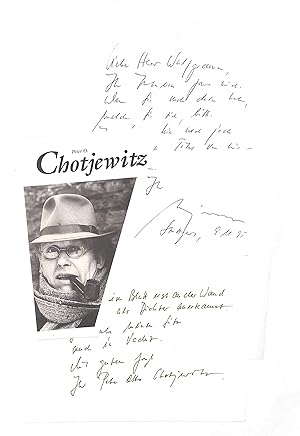 Bild des Verkufers fr Eigenh. Gedichtmanuskript (4 Zeilen) mit U. sowie ein eigenh. Brief mit U. zum Verkauf von Eberhard Kstler Autographen&Bcher oHG