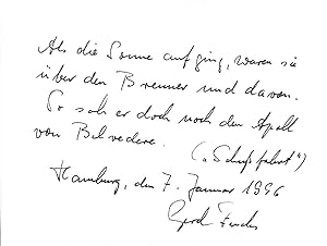 Imagen del vendedor de Eigenh. Gedichtmanuskript (4 Zeilen) mit U. a la venta por Eberhard Kstler Autographen&Bcher oHG