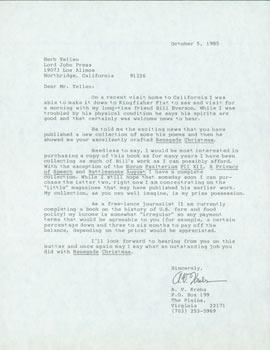 TLS A. V. Krebs to Herb Yellin, October 5, 1985. RE: Bill Everson.