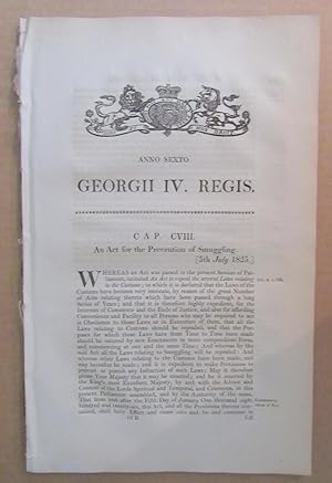1825 ORIGINAL ACT OF PARLIAMENT - AN ACT FOR THE PREVENTION OF SMUGGLING