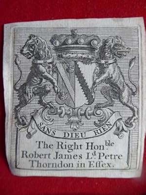 Armorial Bookplate of Rt Hon Robert James , Lord Petre of Thorndon in Essex