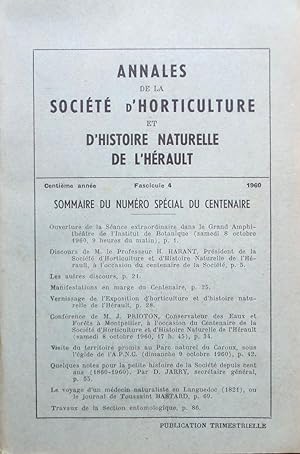 Annales de la Société d'Horticulture et d'Histoire Naturelle de l Hérault Numéro spécial du Cente...