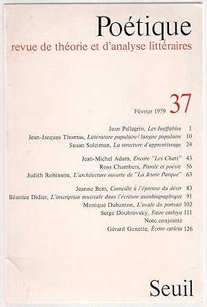 Imagen del vendedor de Potique n37 fvrier 1979 a la venta por LibrairieLaLettre2