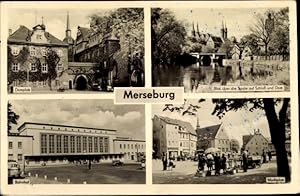Bild des Verkufers fr Ansichtskarte / Postkarte Merseburg an der Saale, Domplatz, Bahnhof, Schloss, Marktplatz zum Verkauf von akpool GmbH