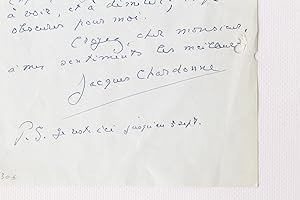 Lettre autographe signée de Jacques Chardonne à propos de Royan