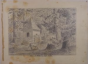 Imagen del vendedor de Bei S. Johann. Orig. Bleistiftzeichnung v. Oskar Korber (1832-1911), eigenh. bezeichnet, Monogramm u. dat. 1898, 12 x 17,5 cm a la venta por Antiquariat Johannes Mller