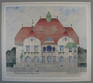Entwurf für ein Privathaus. 9 Tuschzeichnungen mit Spritztechnik aquarelliert (á 29 x 33 cm) auf ...