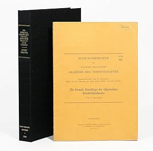 Seller image for Die formale Grundlage der allgemeinen Relativittstheorie. [The Formal Foundation of the General Theory of Relativity] for sale by Manhattan Rare Book Company, ABAA, ILAB