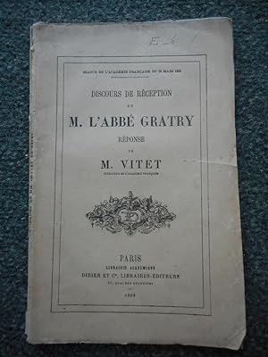 Seller image for Seance de l'Academie Francaise du 26 mars 1868 - Discours de reception de M. l'Abbe Gratry, reponse de M. Vitet, directeur de l'academie for sale by Frederic Delbos