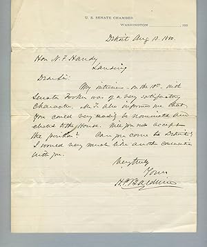 Three autograph letters, signed, to Nathan F. Handy, of Lansing, Michigan