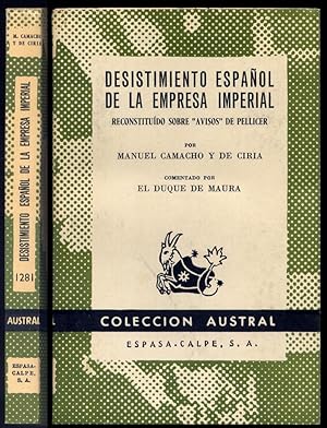 Bild des Verkufers fr Desistimiento espaol de la empresa imperial. Reconstitudo sobre los "Avisos" de Pellicer [Jos Pellicer de Salas y Tovar, 1602-1679]. Comentado por el Duque de Maura [Gabriel Maura Gamazo]. zum Verkauf von Hesperia Libros