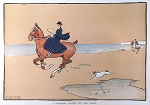 A MORNING CANTER ON THE SANDS. Lady and Gentleman riders with Dogs cantering along the beach. W...