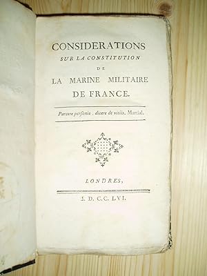 Imagen del vendedor de Considerations sur la constitution de la marine militaire de France a la venta por Expatriate Bookshop of Denmark