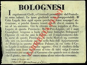 Bolognesi. Il. Ceto Legale si riunirà martedì 29 alle ore 12 meridiane, nella Sala dell'Appartame...